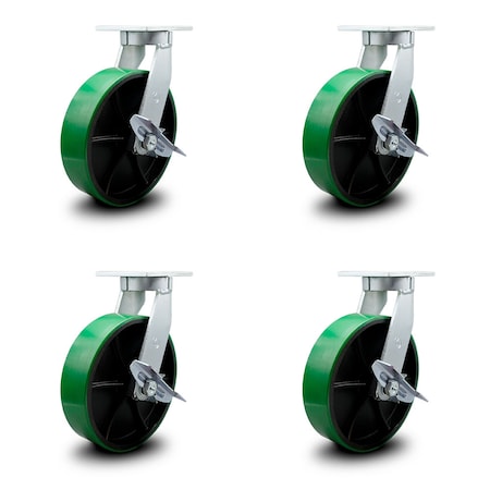 Service Caster 12 Inch Heavy Duty Green Poly on Cast Iron Caster Brakes 2 Swivel Locks, 4PK SCC-KP92S1230-PUR-GB-SLB-BSL-2-SLB-2